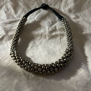 Black Yarn and Silver Metal Necklace
